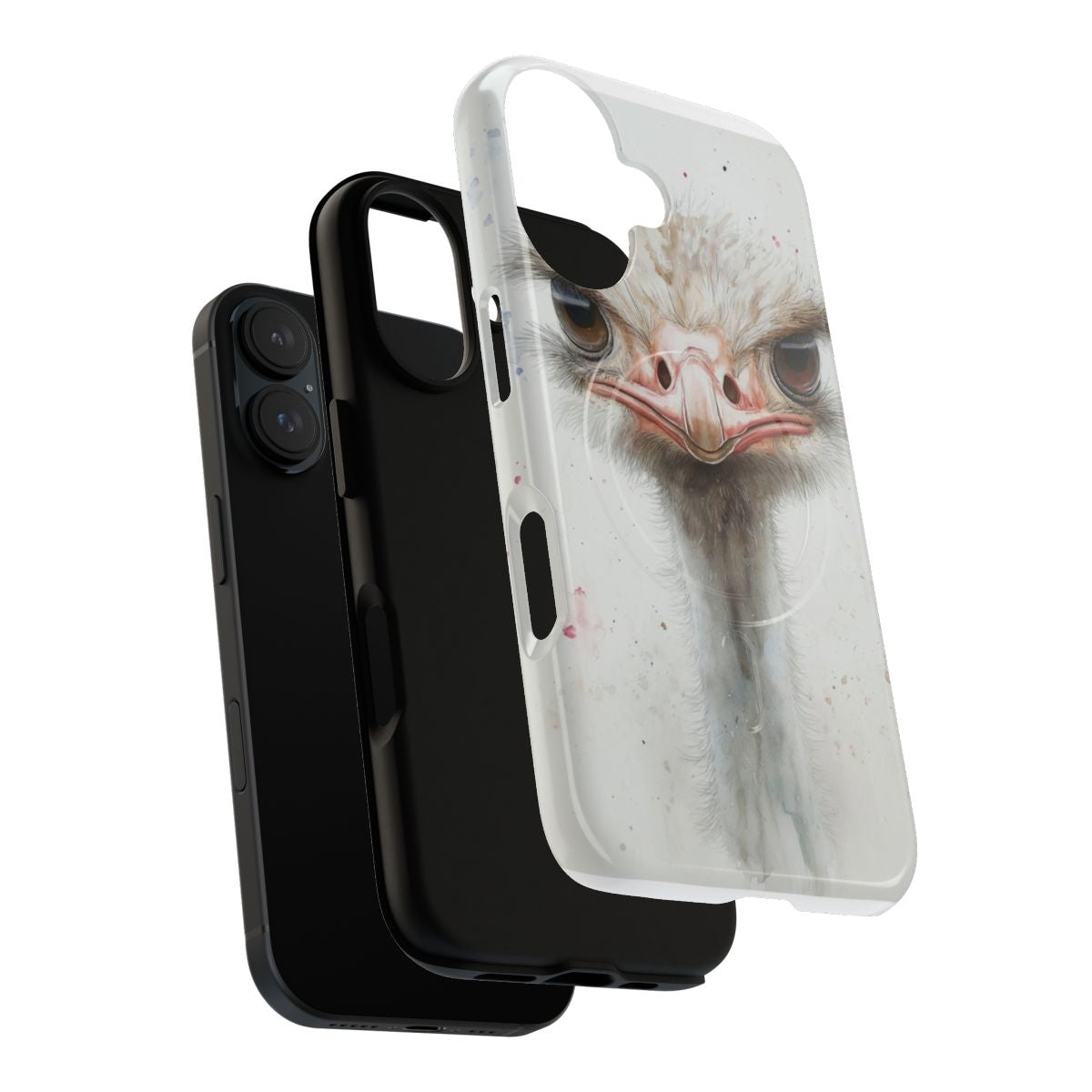 A detailed and whimsical ostrich portrait phone case with magnetic closure and tough protection. - Layers