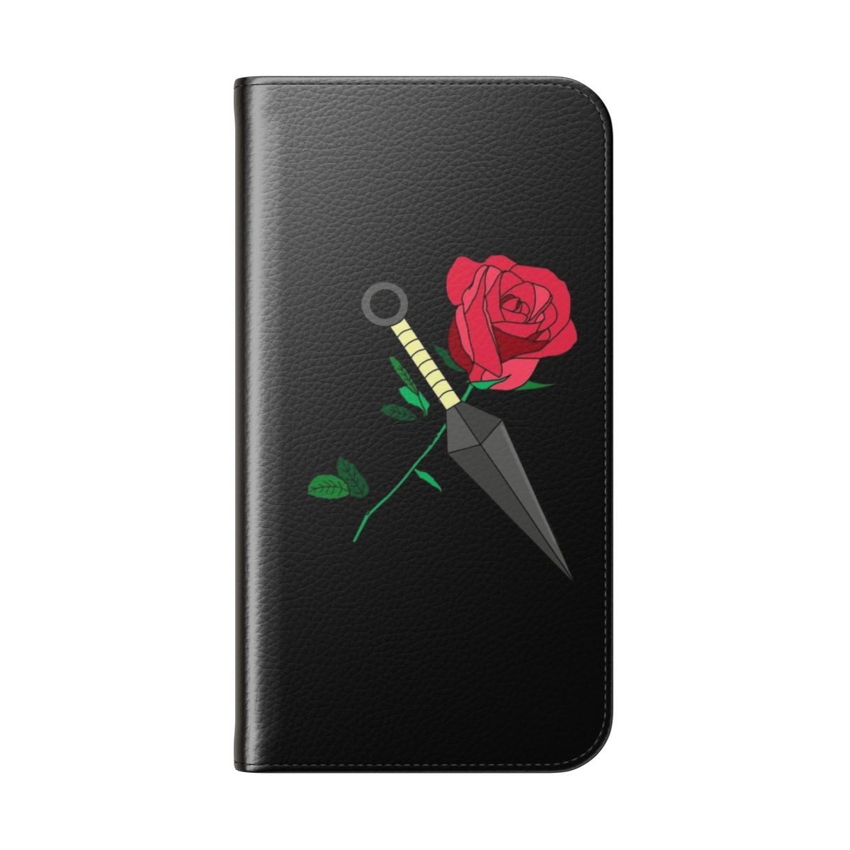 Flip phone case cover with rose and kunai inspired design - Folded Back