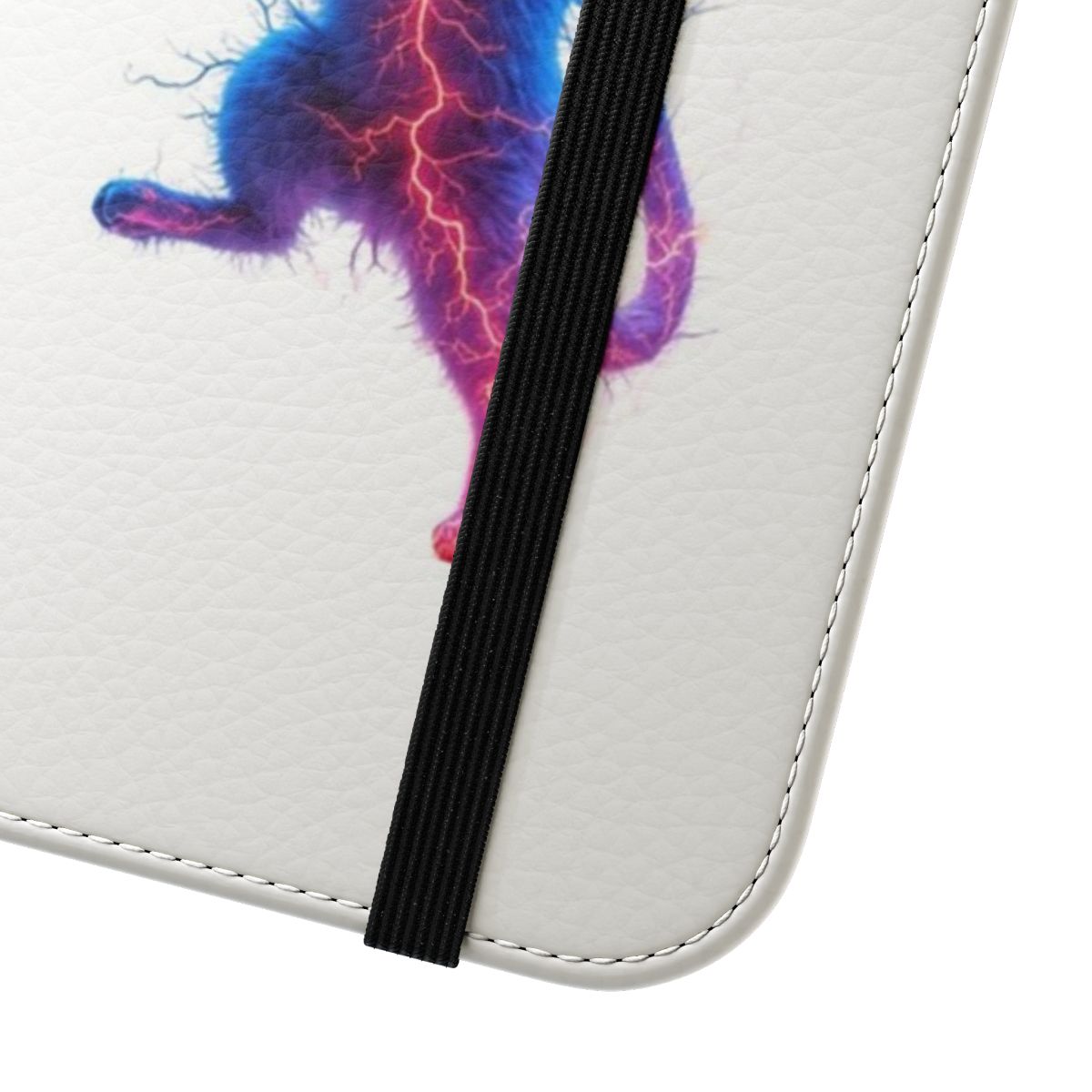 Neon electric cat phone case with a dreamlike, futuristic design - Close Up