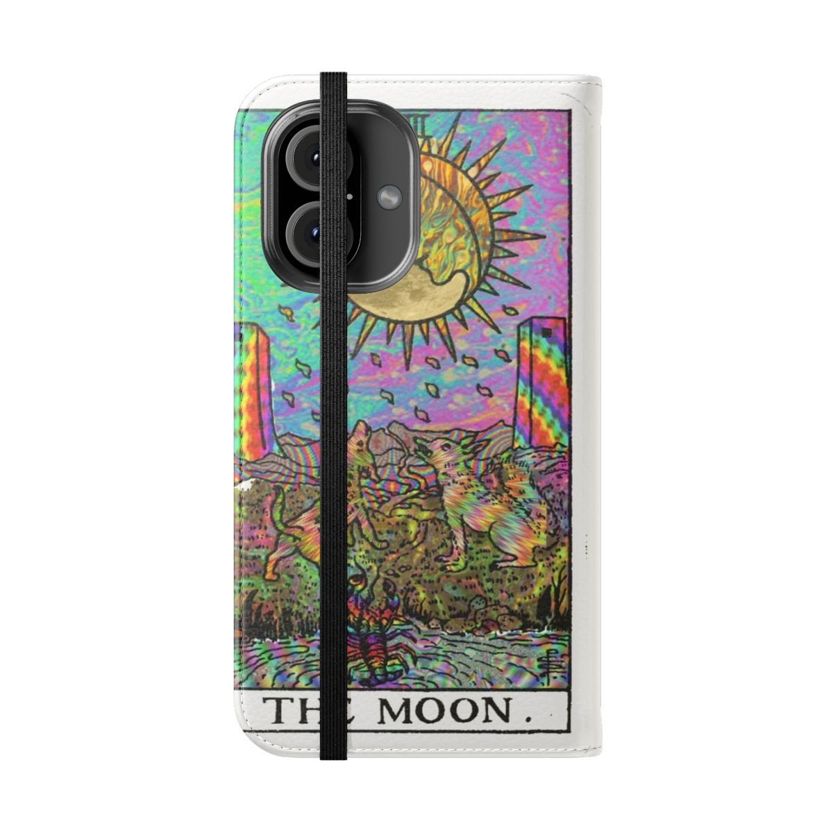 Colorful psychedelic tarot moon design on a phone case - Folded Front