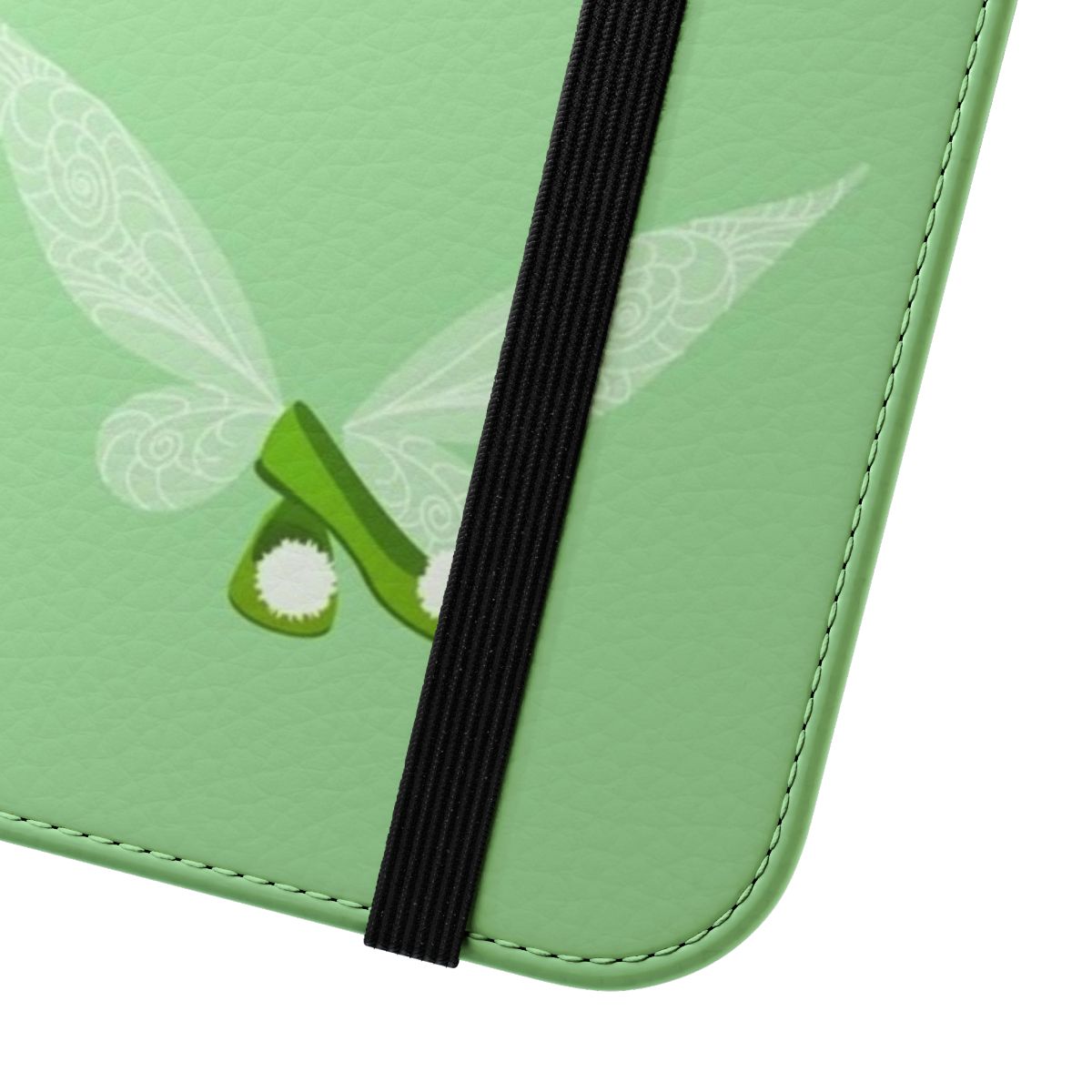 Mint green phone case with Tinkerbell, Peter Pan, and fairy inspired design - Close Up