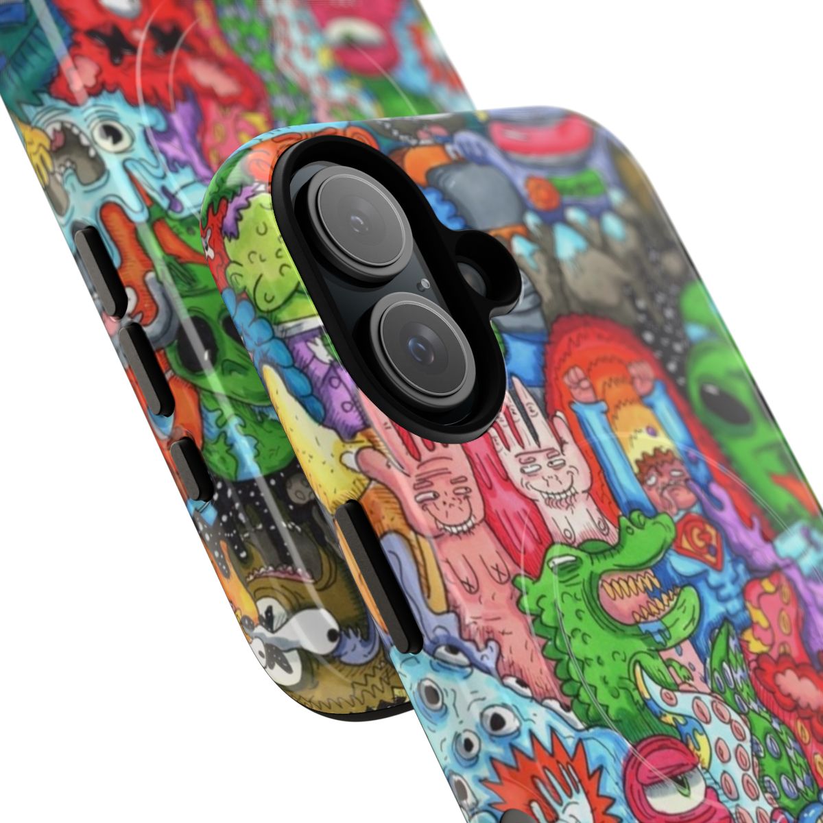 Vibrant doodle art design on a magnetic tough phone case - Detail