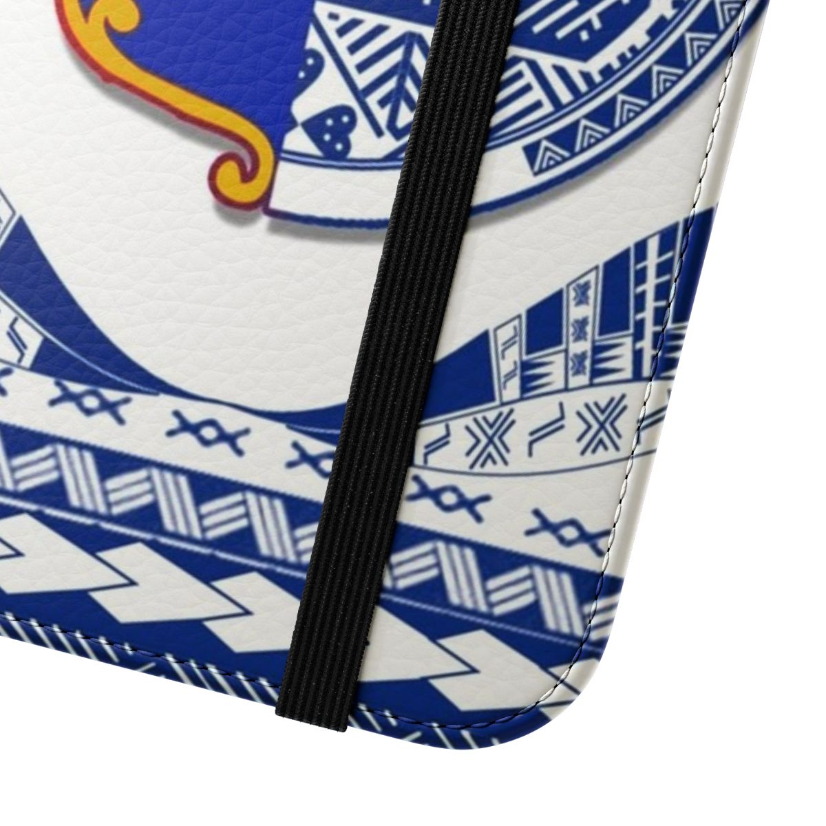 Polynesian-inspired flip phone case with vibrant tropical and island-themed designs - Close Up