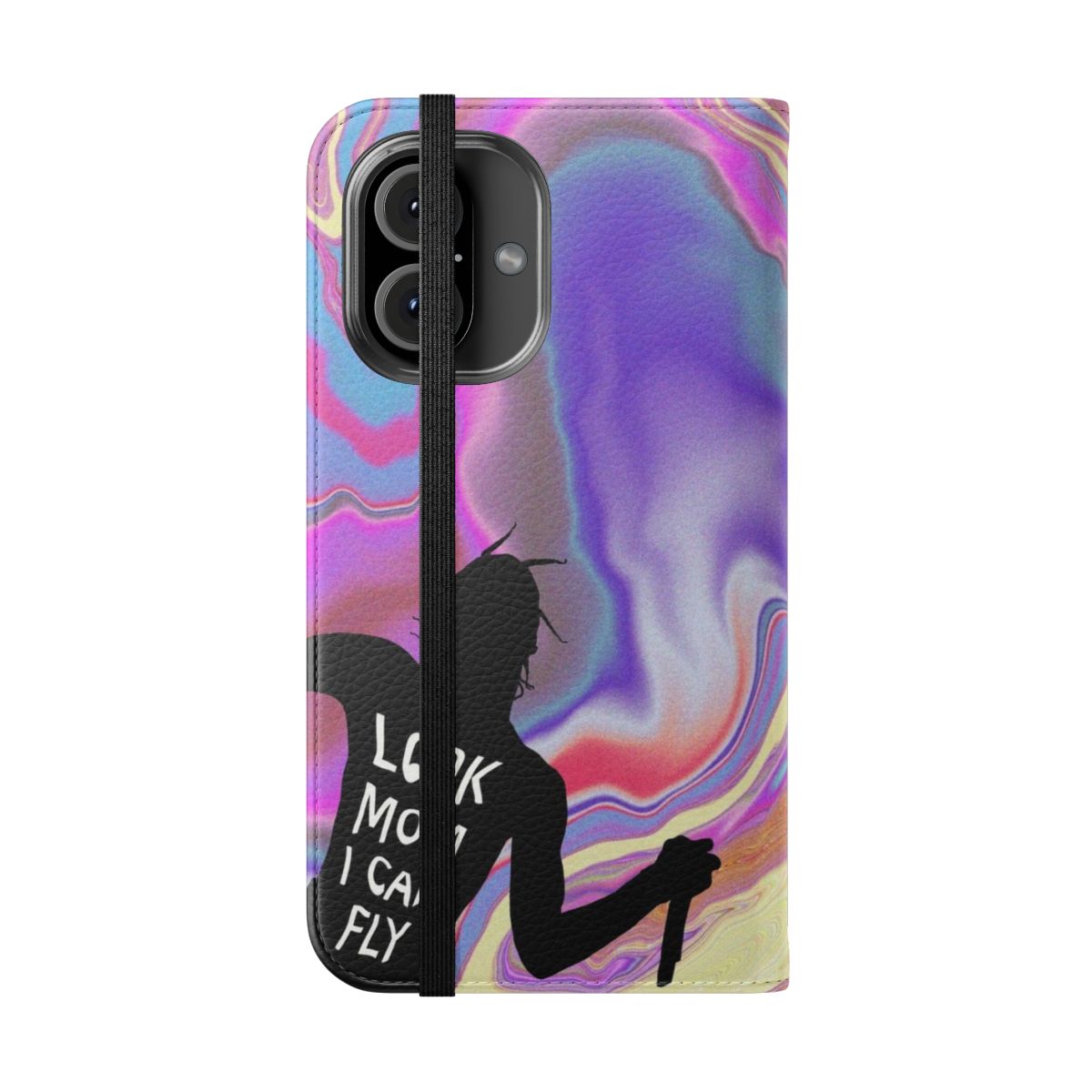 Stylish flip cover phone case featuring a Travis Scott inspired design - Folded Front