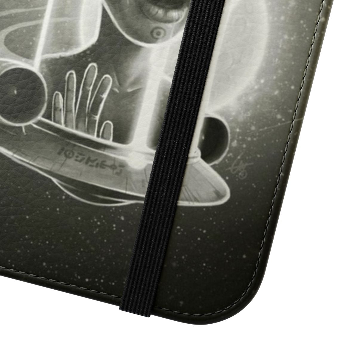 Alien-themed flip cover phone case with a cosmic, sci-fi design - Close Up