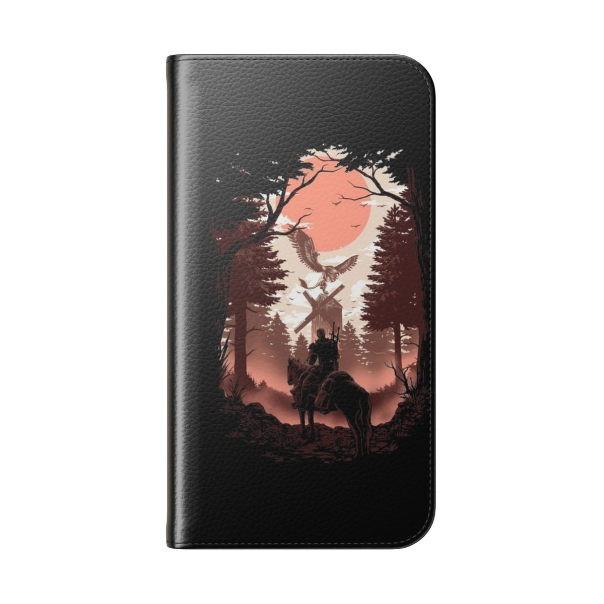 Fantasy art phone case featuring Geralt of Rivia from The Witcher series - Folded Back