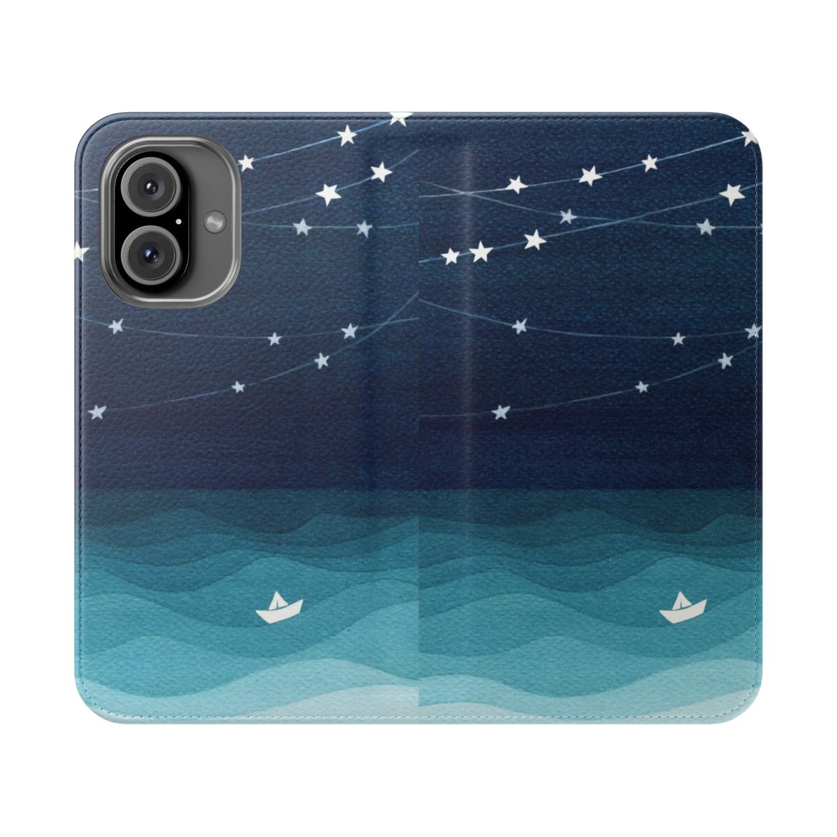 Teal ocean and star print flip cover phone case