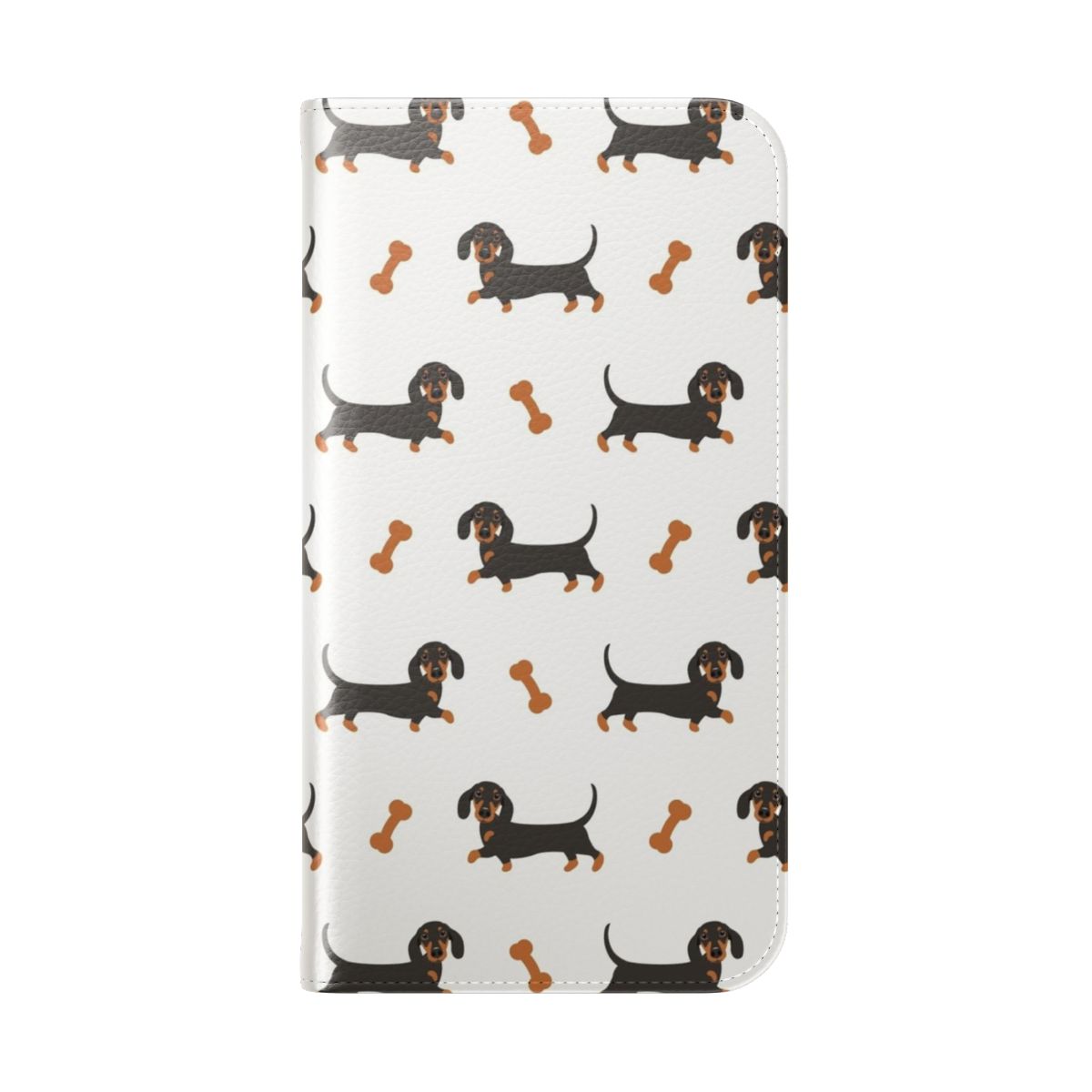 Dachshund sausage dog phone case in black and tan colors - Folded Back