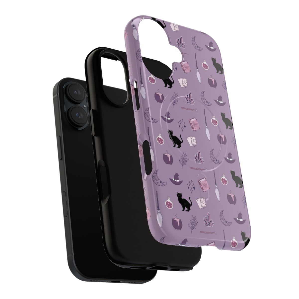 Bewitching purple phone case with black cat and crescent moon design - Layers