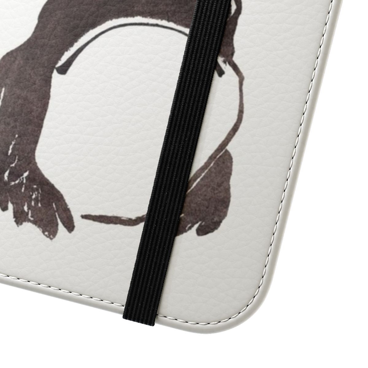 Vintage-style sketch of a grumpy frog on a flip cover phone case - Close Up