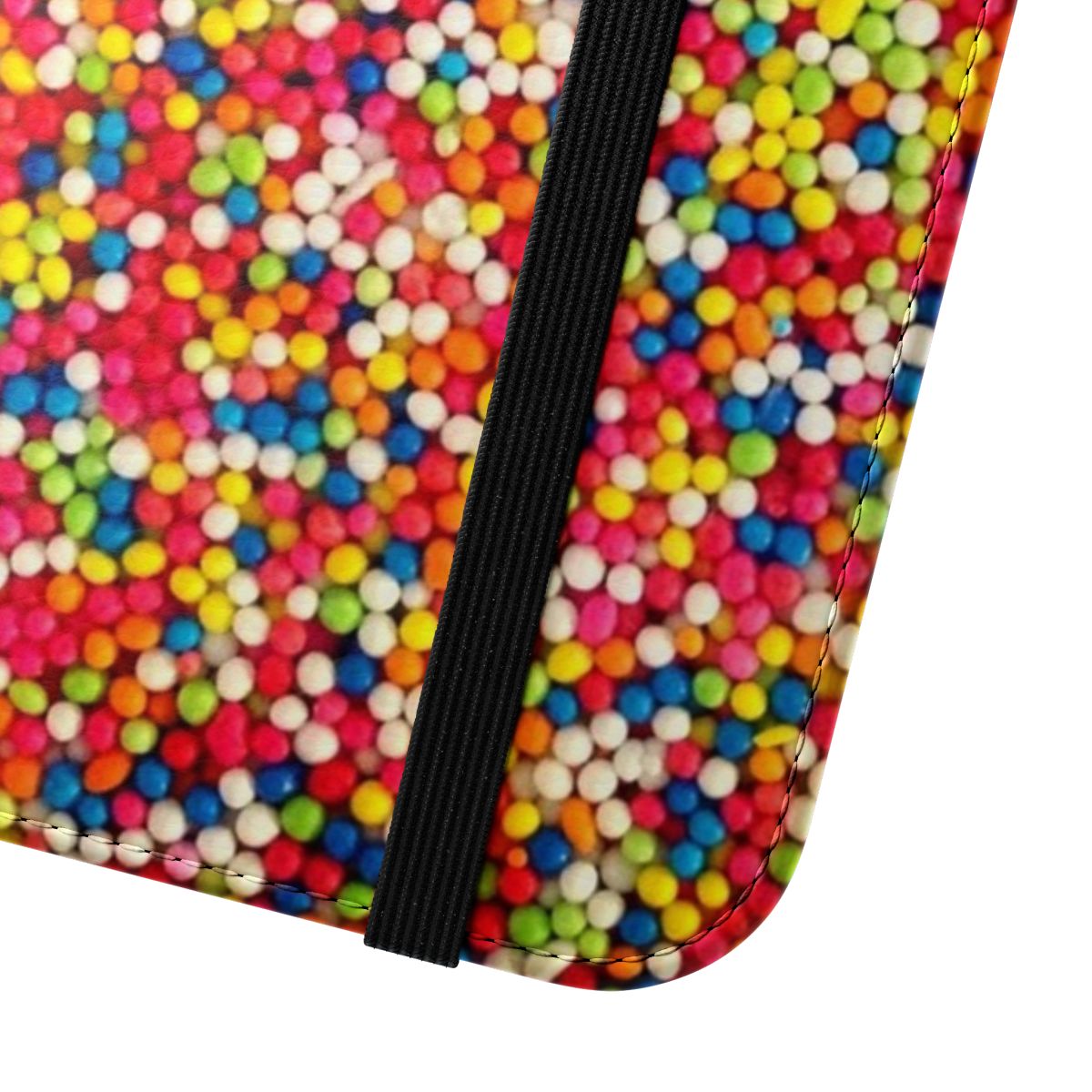 Vibrant phone case with sprinkles and colorful patterns, perfect for dessert enthusiasts. - Close Up