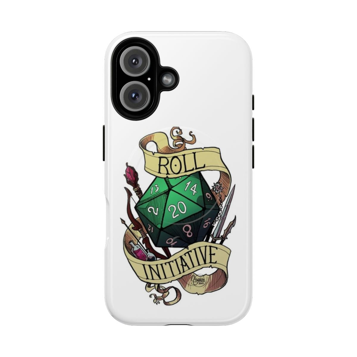 Magnetic tough phone case featuring a 20-sided die design, ideal for gamers and Dungeons & Dragons fans.