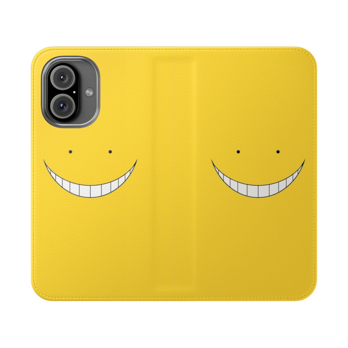 Assassination Classroom-inspired flip cover phone case with characters Korosensei, Karma Akabane, and Nagisa Shiota.