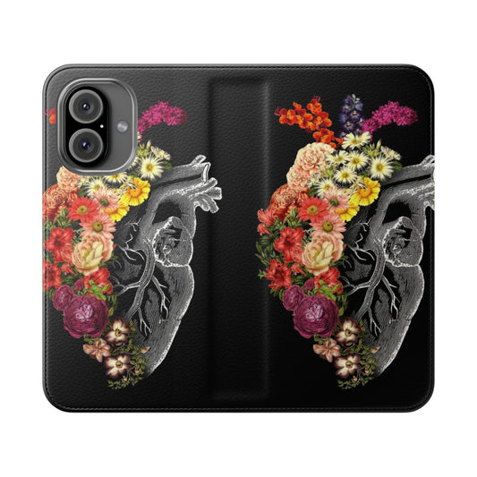 Flower heart spring design phone case featuring a vintage-inspired floral pattern