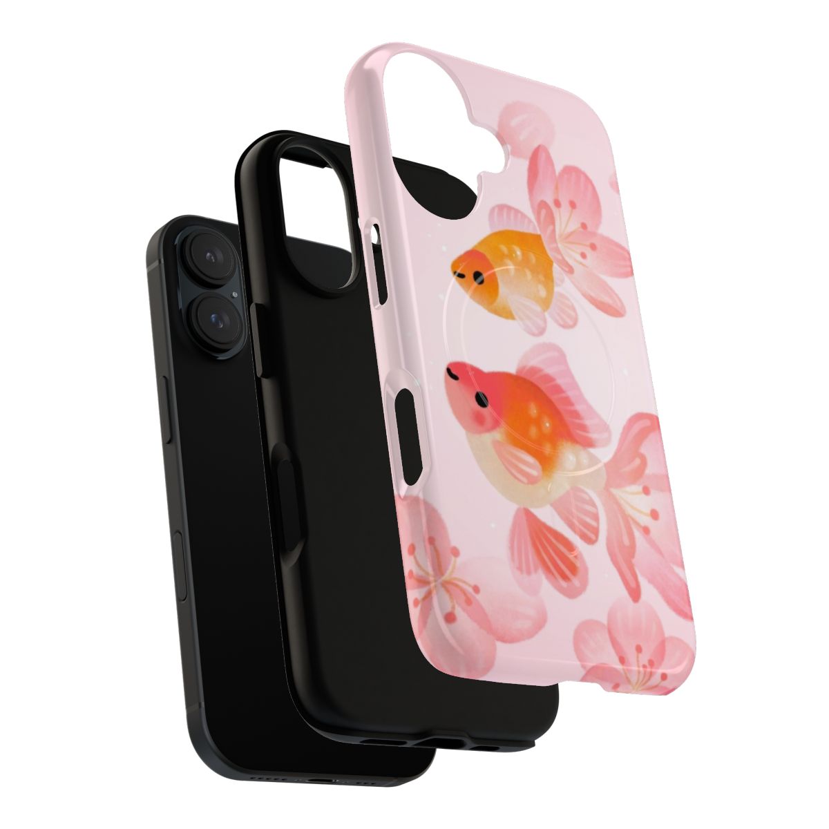 Vibrant cherry blossom and goldfish design on a protective phone case - Layers