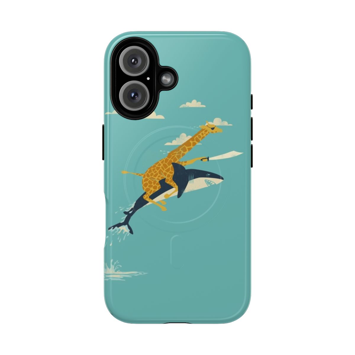 Durable magnetic tough phone cases with giraffe, shark, and eyepatch designs