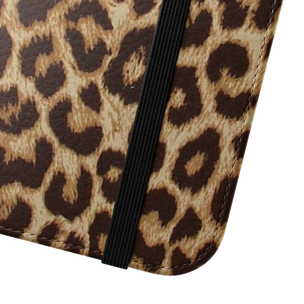 Closeup image of a leopard print phone case - Close Up