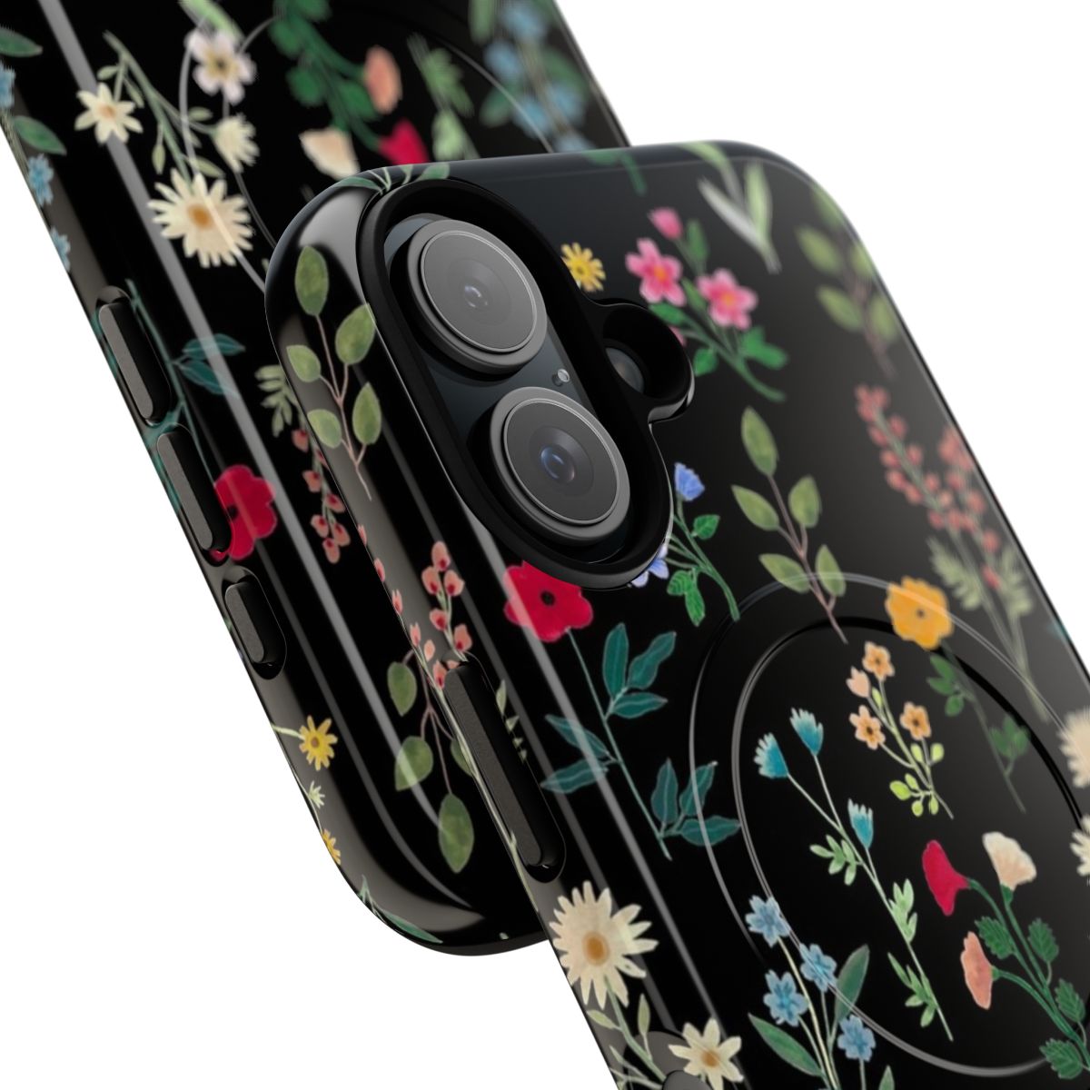 Vibrant botanical phone case with a colorful gouache floral pattern - Detail