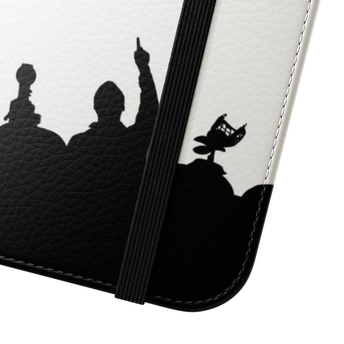 Stylized silhouette design of the cast from the popular sci-fi comedy TV series Mystery Science Theater 3000 on a phone case - Close Up