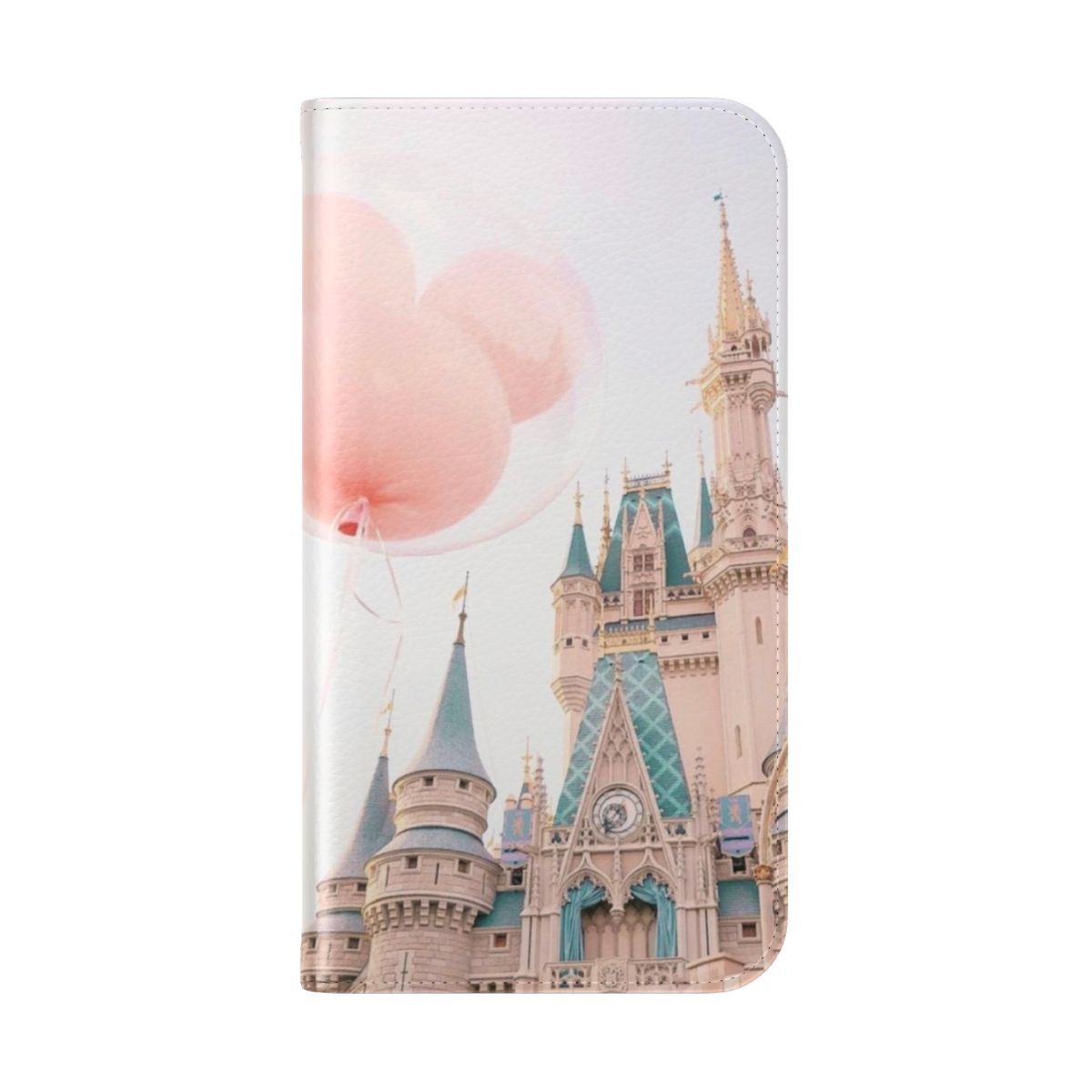 Whimsical Disney-inspired phone case with castle, balloons, and Cinderella design - Folded Back