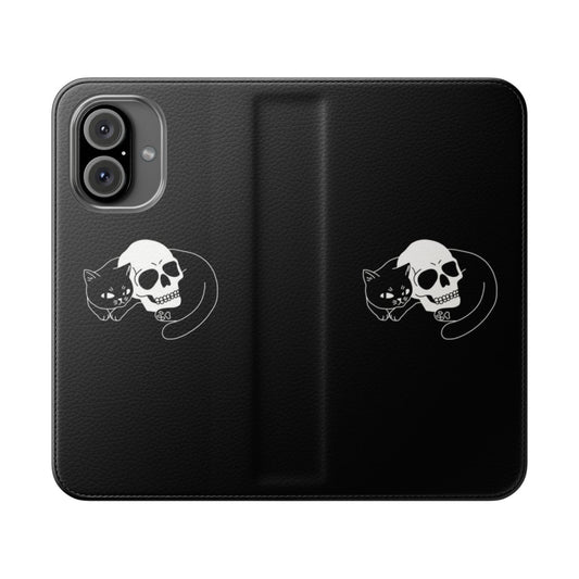 Spooky cat phone case with skulls and dark design