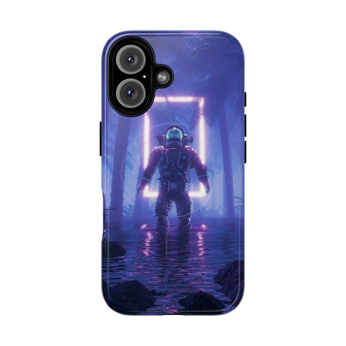 Magnetic phone case with a space and cyberpunk-inspired design featuring planets, galaxies, and cosmic elements.