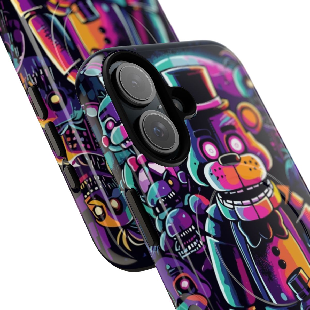 Five Nights at Freddy's inspired magnetic tough phone case featuring Freddy Fazbear, Bonnie, Chica, and Foxy - Detail