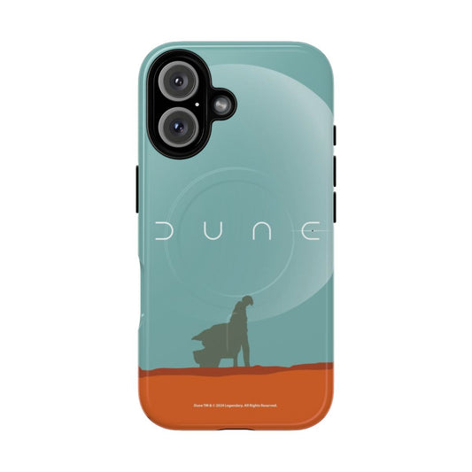 Dune-inspired phone case featuring the desert moons and silhouette of Paul Atreides on the planet Arrakis