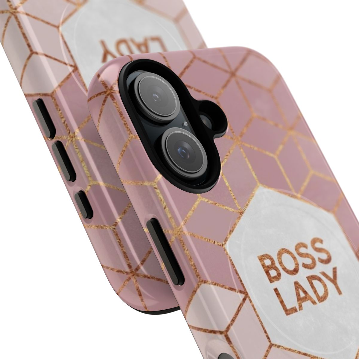 Stylish Boss Lady Geometric Phone Case with Pink and Hexagon Design - Detail