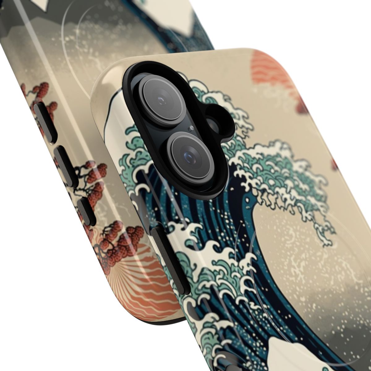 Artistic phone case featuring the iconic "Great Wave of Kanagawa" Japanese wave artwork - Detail