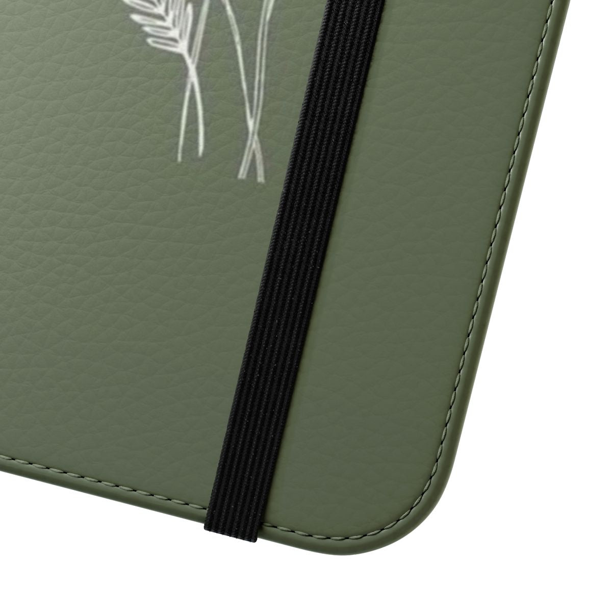 Sage green phone case with aesthetic floral design - Close Up