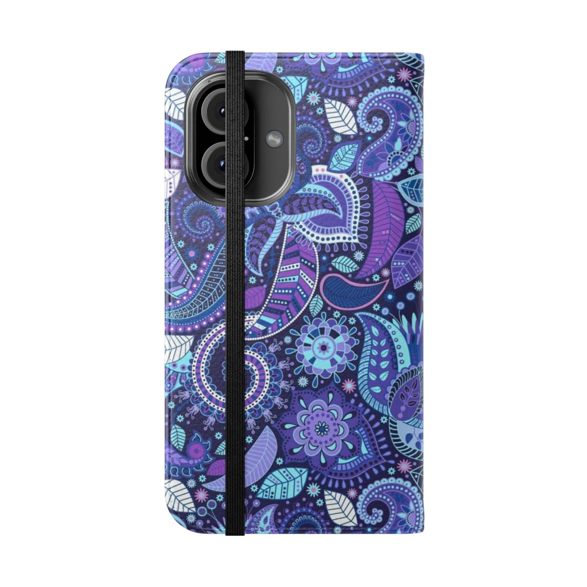 Paisley purple flip phone case with a Vera Bradley inspired pattern - Folded Front