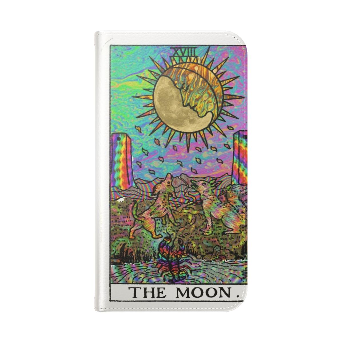 Colorful psychedelic tarot moon design on a phone case - Folded Back