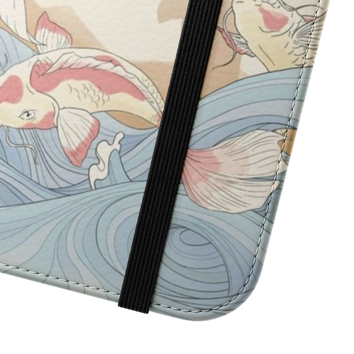 Kyoshi Island travel poster inspired flip cover phone case with koi fish and vintage Japanese design elements. - Close Up