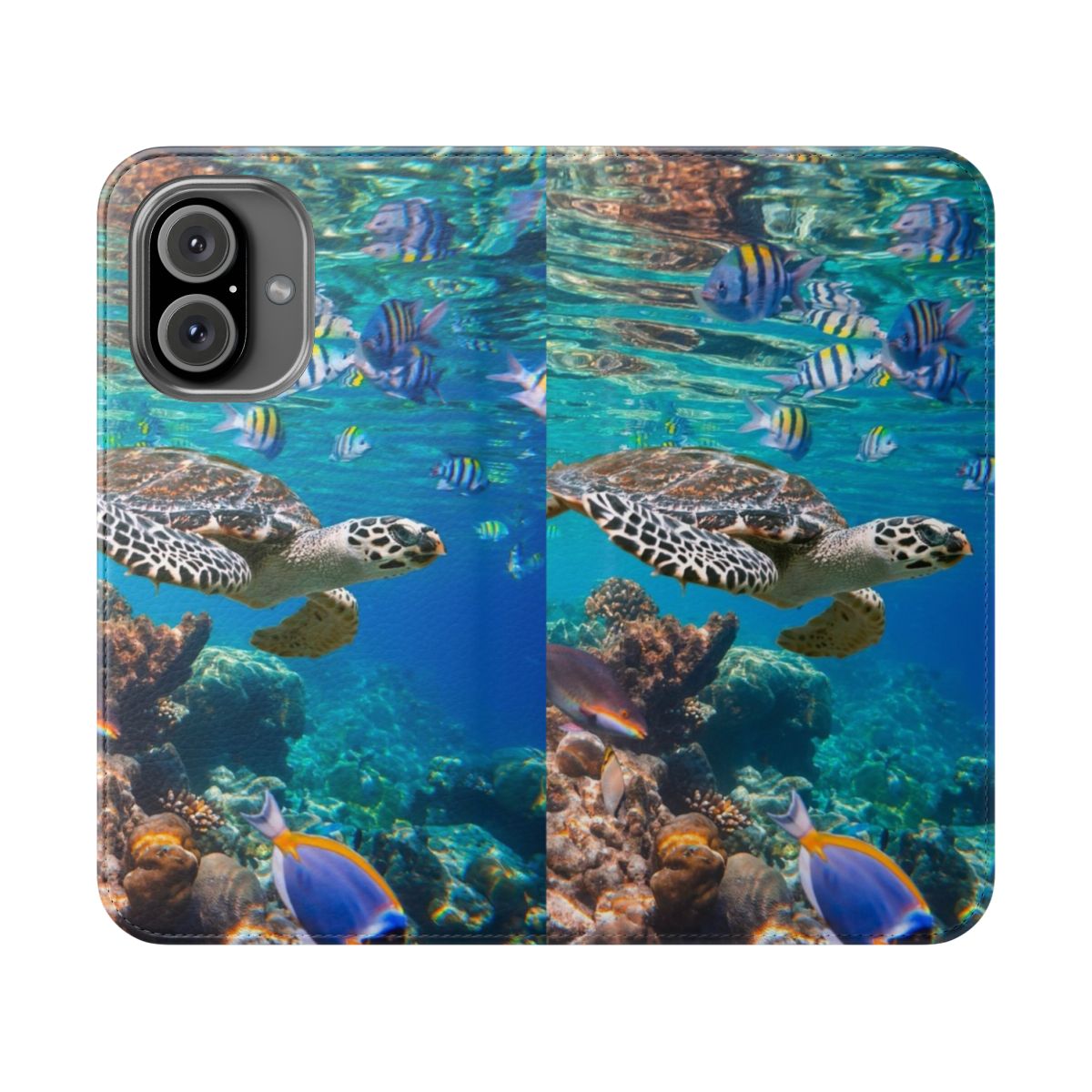 Turtle swimming underwater in ocean, phone case with printed image