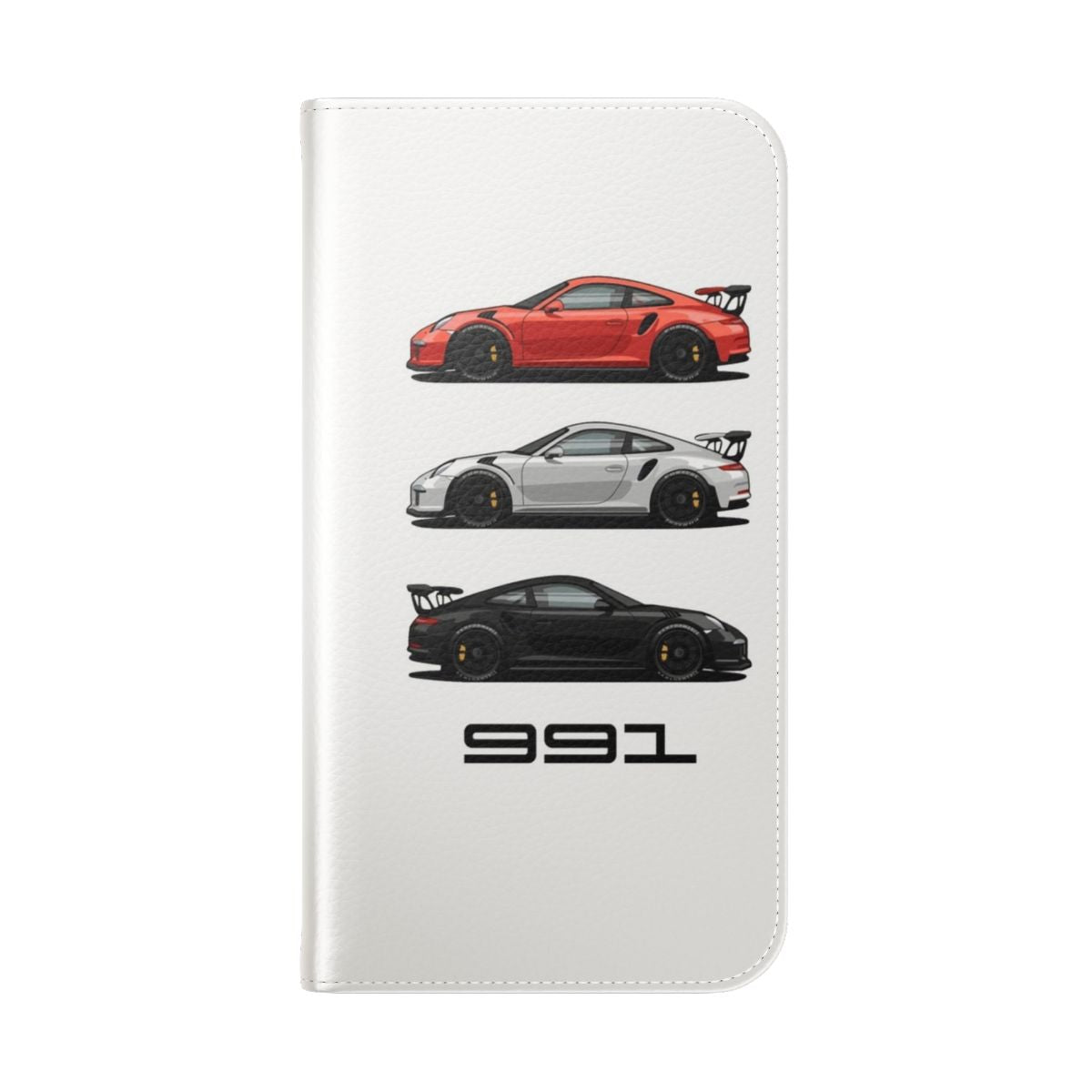 Porsche 911 GT3 RS-inspired flip cover phone case with classic car design - Folded Back