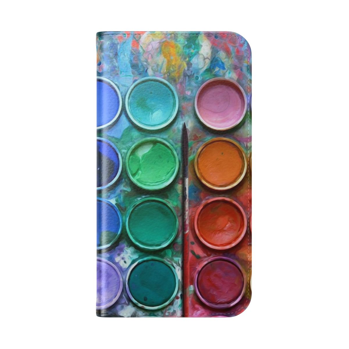 Colorful watercolor paintbox design on a smartphone flip cover - Folded Back