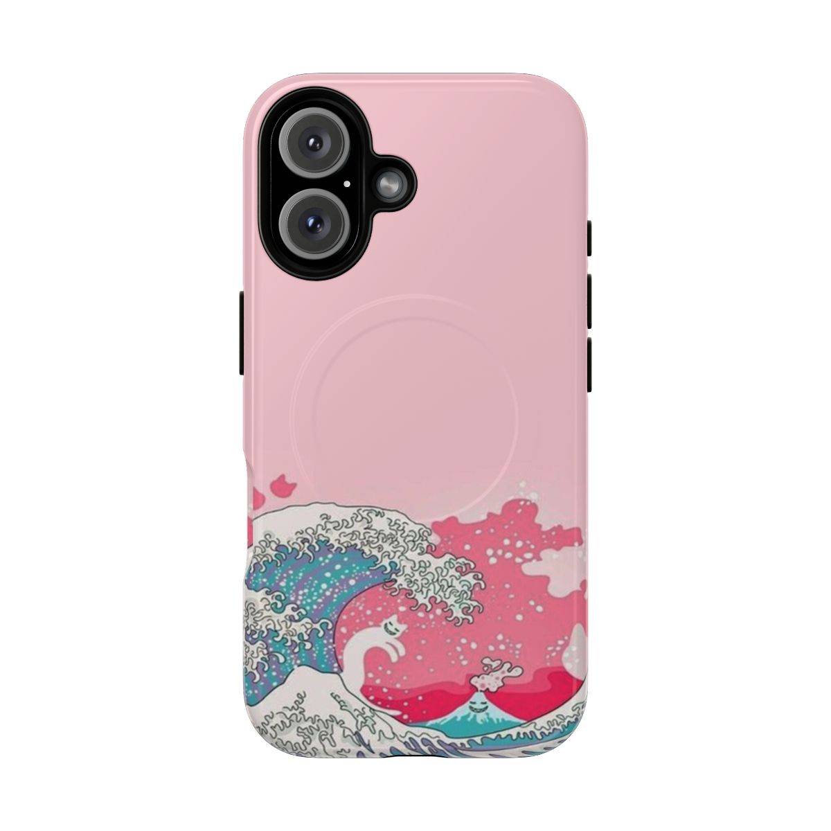 Pastel pink phone case featuring a geometric waves pattern in a trendy, aesthetic style.