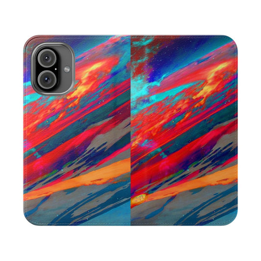 Vibrant, colorful nebula-themed flip cover phone case