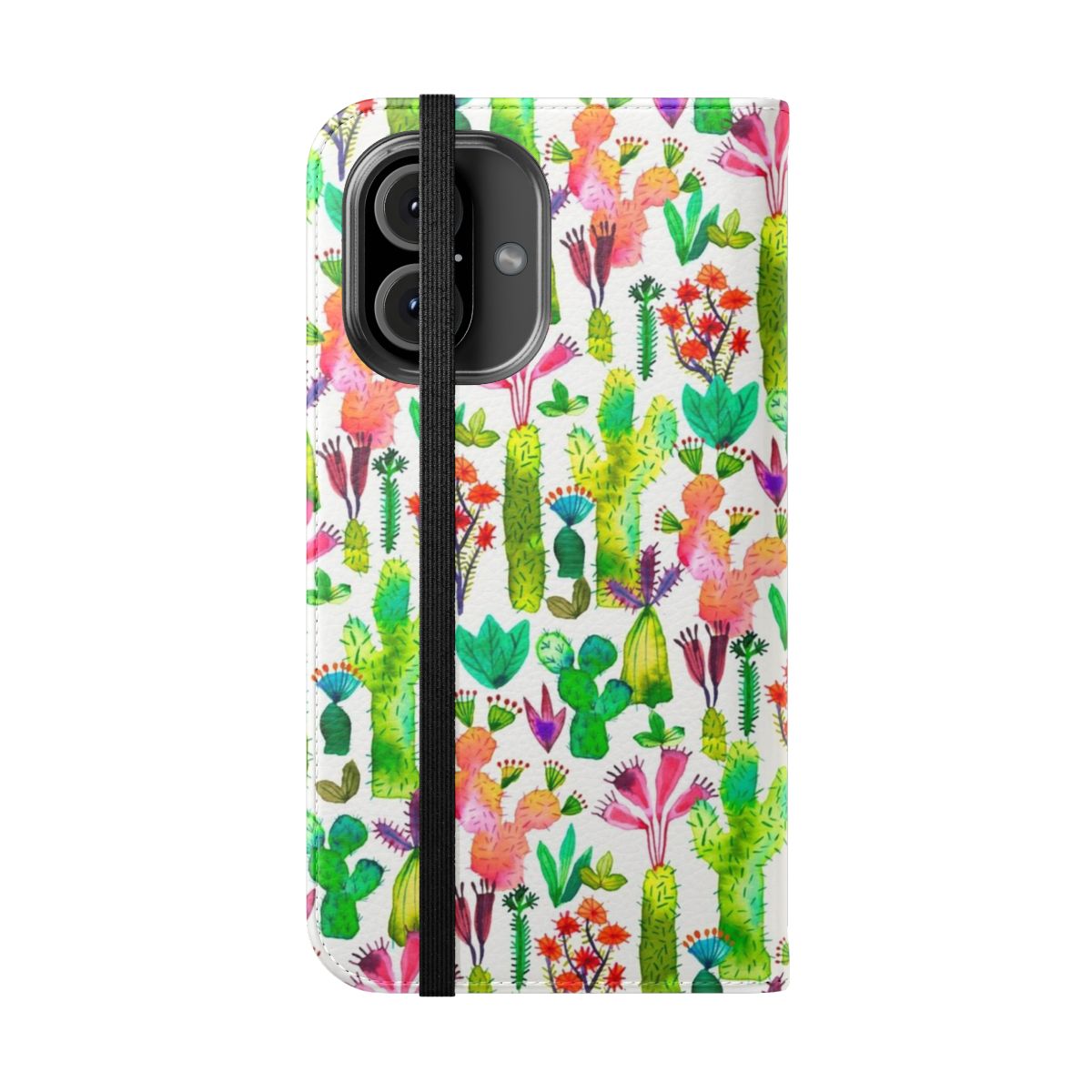 Vibrant watercolor cacti garden design on a protective smartphone flip cover case - Folded Front