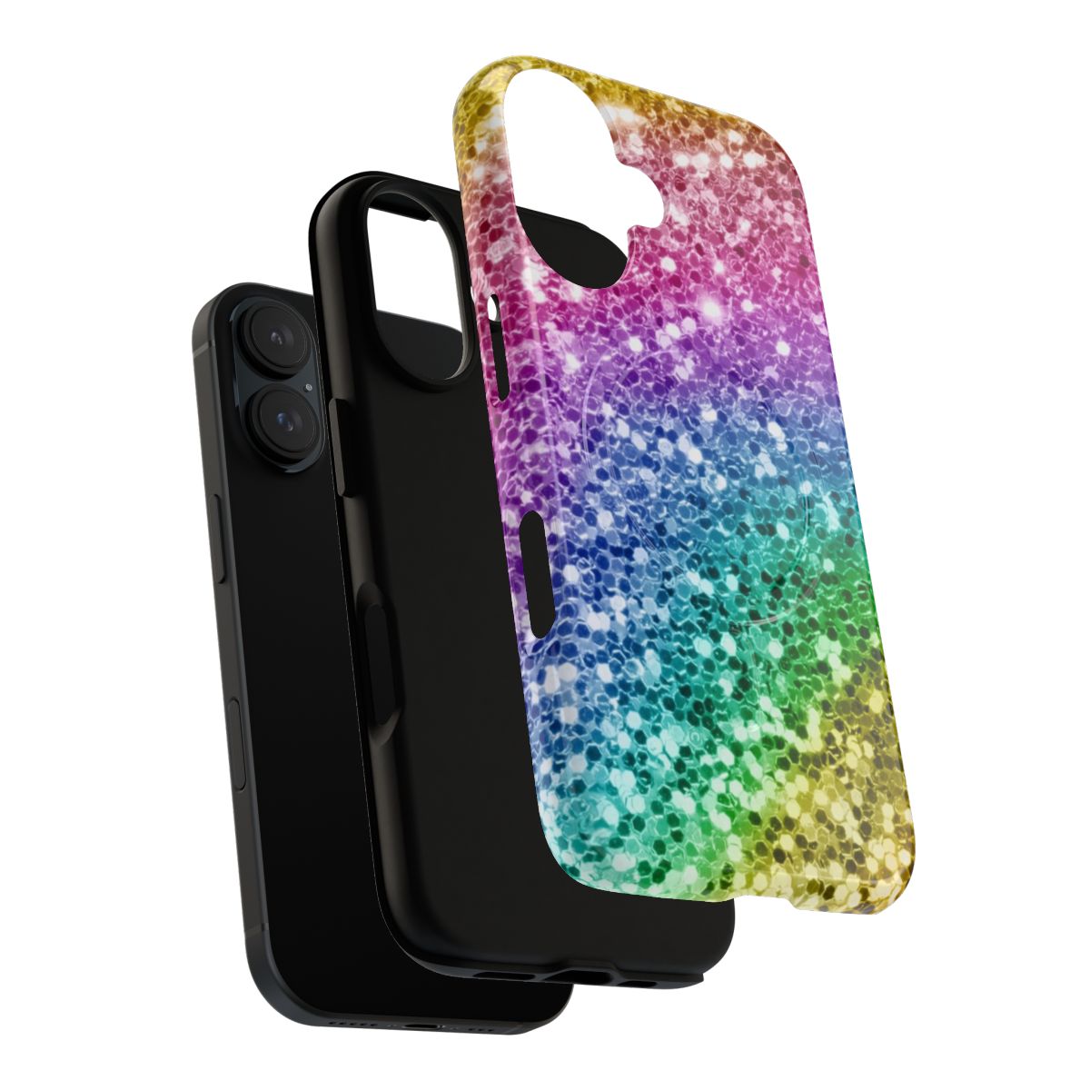 Colorful glitter and rainbow phone case with magnetic closure - Layers