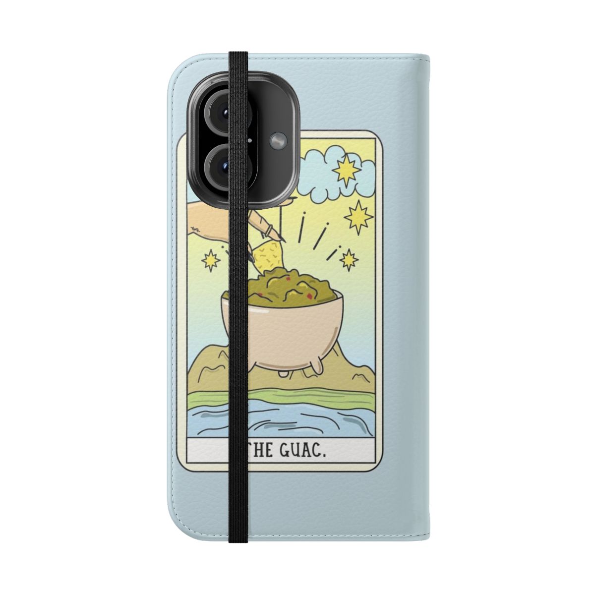 Vibrant green avocado-themed flip cover phone case with a playful design - Folded Front