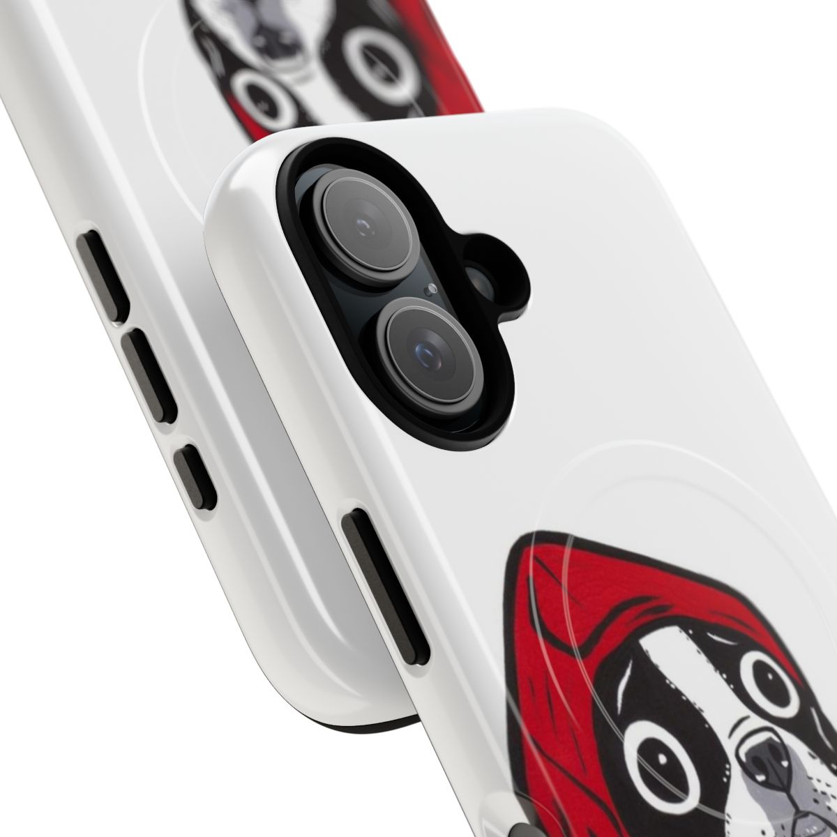 Whimsical red boston terrier design on a magnetic phone case - Detail