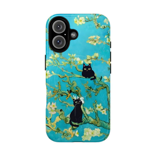 A stylish and protective phone case featuring a cat design inspired by Van Gogh's iconic Almond Blossoms painting