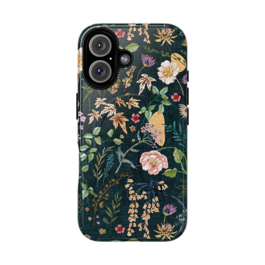 Stylish floral phone case with magnetic protection, featuring a teal and watercolor design.