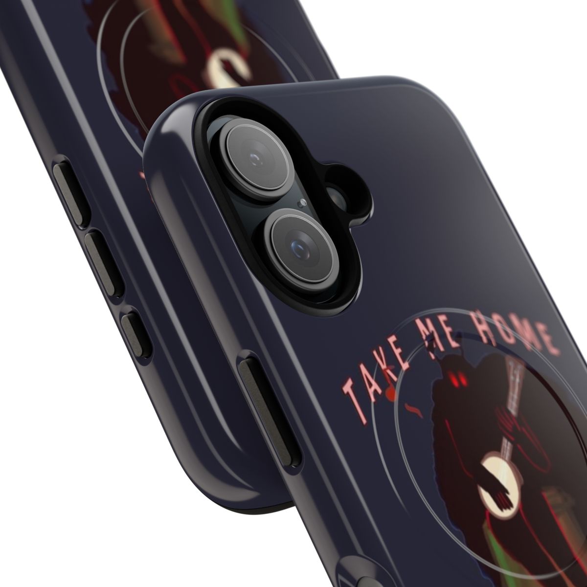 Magnetic tough phone case featuring Mothman, a cryptid from West Virginia, and the country roads landscape. - Detail