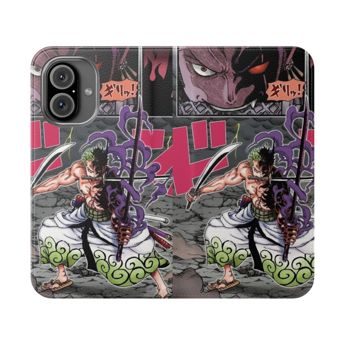 Anime-inspired One Piece Zoro themed flip cover phone case