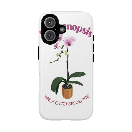 Phalaenopsis orchid magnetic phone case with floral design