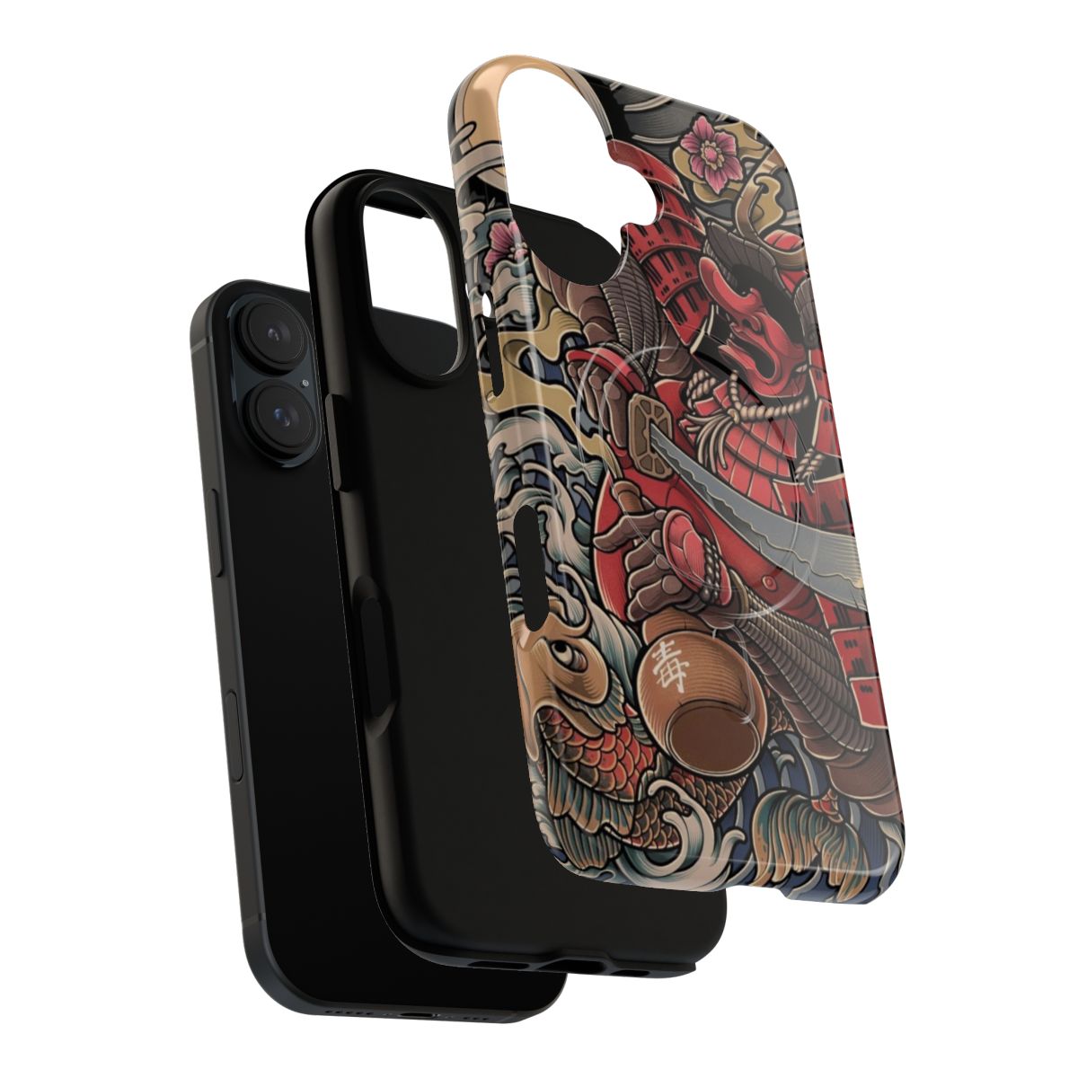 Magnetic tough case with a Japanese-inspired samurai and oni design - Layers