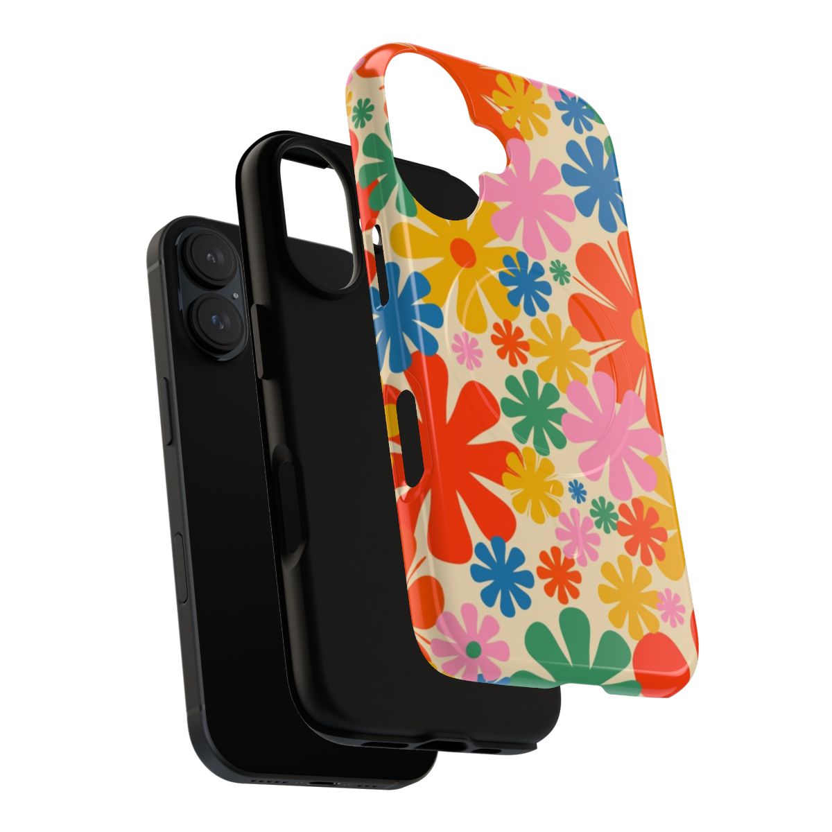 Retro floral pattern phone case in vibrant rainbow colors with a 60s 70s aesthetic - Layers